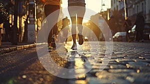 young sports couple are running in the city on the morning, morning run scene, sports lifestile