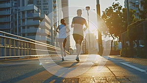 young sports couple are running in the city on the morning, morning run scene, sports lifestile