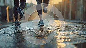 young sports couple are running in the city on the morning, morning run scene, sports lifestile