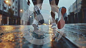 young sports couple are running in the city on the morning, morning run scene, sports lifestile