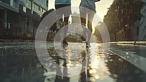 young sports couple are running in the city on the morning, morning run scene, sports lifestile