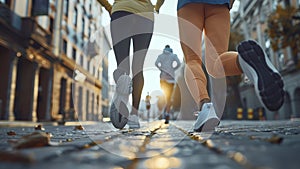 young sports couple are running in the city on the morning, morning run scene, sports lifestile