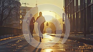 young sports couple are running in the city on the morning, morning run scene, sports lifestile