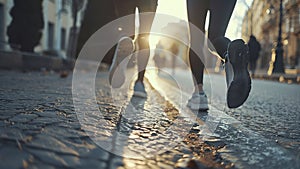 young sports couple are running in the city on the morning, morning run scene, sports lifestile