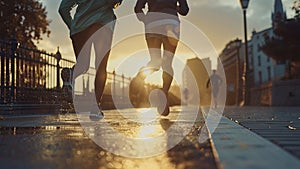 young sports couple are running in the city on the morning, morning run scene, sports lifestile