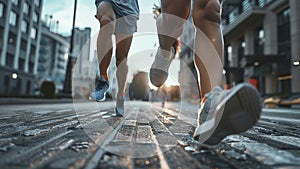 young sports couple are running in the city on the morning, morning run scene, sports lifestile