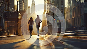 young sports couple are running in the city on the morning, morning run scene, sports lifestile