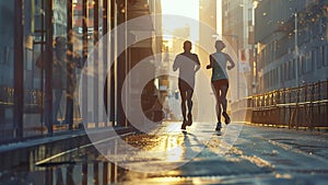 young sports couple are running in the city on the morning, morning run scene, sports lifestile