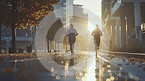 young sports couple are running in the city on the morning, morning run scene, sports lifestile