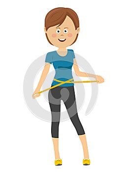 Young, sporty, fit and beautiful girl with the measuring tape