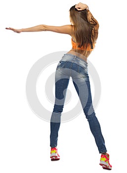 Young sporty woman in blue jeans