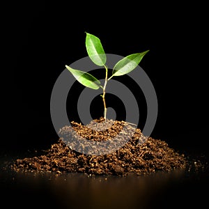 Young sprout on a black background