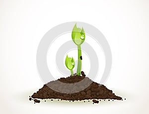 A Young Sprout in Dirt Isolated on White, Eco-friendly abstract background vector stock illustration