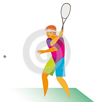 A young squash player hits the ball sharply