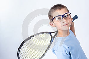 Young squash player with squash racket