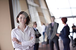 Young startup business woman portrait, lbured people group in b