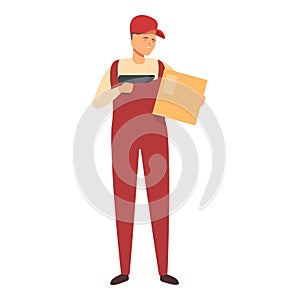 Young storekeeper icon cartoon vector. Work delivery parcel