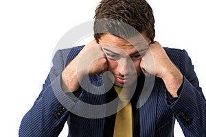 Young stressed overwhelmed businessman