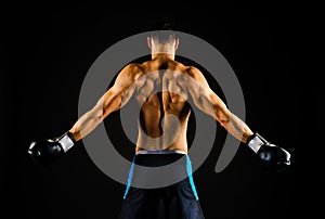 Young strong boxer with boxing gloves