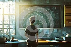 Young student analyzing complex mathematical formulas