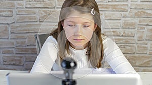 Young student follows school lessons at the computer