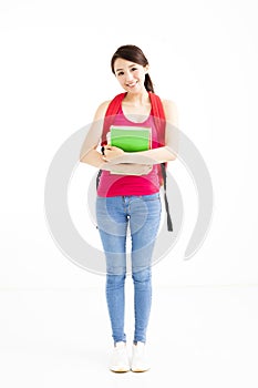 Young student girl with books isolated