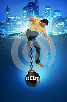 The young student in loan and debt concept