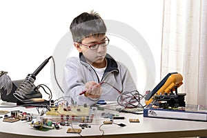 Young student performs experiments