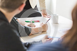 young student studying at home photo