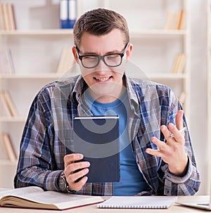 Young student studying over internet in telelearning concept