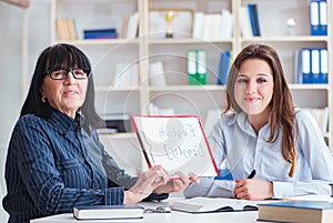 Young student and teacher during tutoring lesson