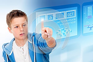 Young student with virtual futuristic interface.
