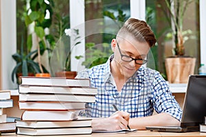 Young student working in a library