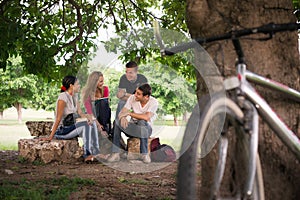 Young students doing homework in college park