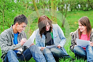 Young students learning outdoor