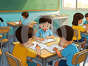 Students Studying Together in a Classroom Setting