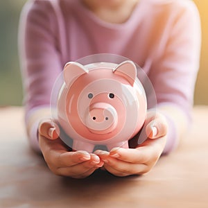 Young students use the pink piggy bank to understand saving. Step into a prosperous financial future,