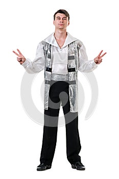 Young and stylish modern ballet dancer, isolated on white. Full body.