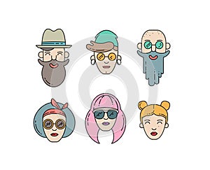 Young stylish people linear vector illustration