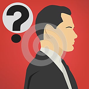 Young successful business man with a question mark vector icon.