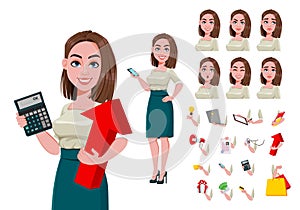 Young successful business woman creation set