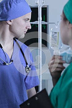 Young surgeons in operating room