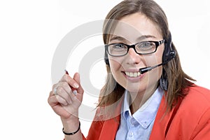 A young switchboard operator smiling at the camera