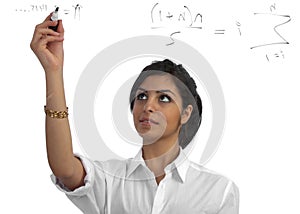 Young teacher presenting equations