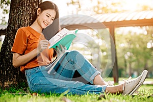 A young or teen asian girl student in university