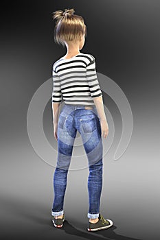 Young Teen CGI Child Character with her back to the camera