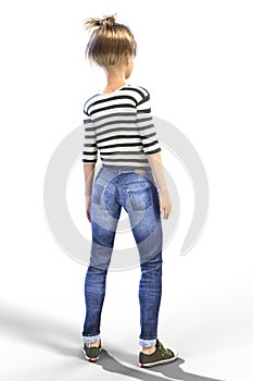 Young Teen Child CGI Character facing away from the camera isolated