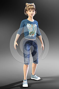 Young Teen Child CGI Character looking into the distance photo