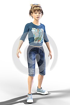 Young Teen Child CGI Character looking into the distance isolate