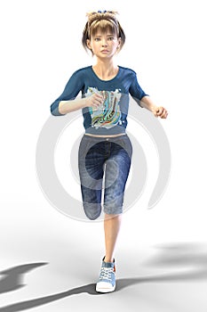 Young Teen Child CGI Character running isolated